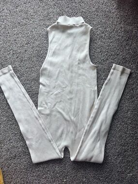 Zara Cream Ribbed Sleeveless Jumpsuit